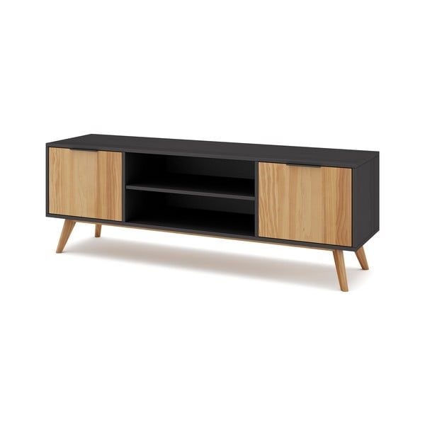 Černý/přírodní TV stolek z borovicového dřeva 140x53 cm Lavis – Marckeric-image-3