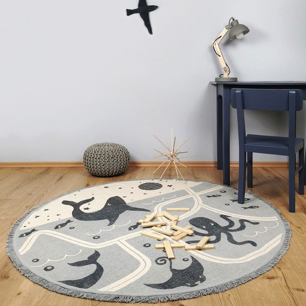 Dětský bavlněný ručně vyrobený koberec Nattiot Little Deep Blue, ø 120 cm-image-1