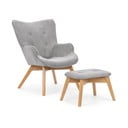 Šedé manšestrové křeslo s podnožkou Niko – Ropez