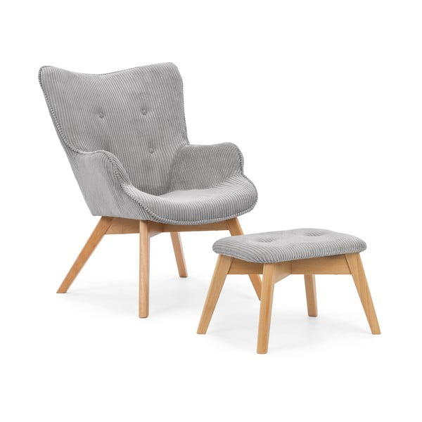 Šedé manšestrové křeslo s podnožkou Niko – Ropez