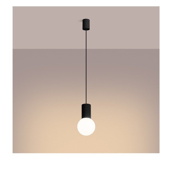 Černé závěsné svítidlo se skleněným stínidlem ø 12 cm Orbital – Sollux-image-4