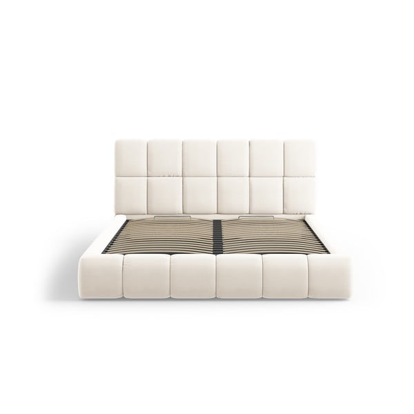 Krémová sametová čalouněná dvoulůžková postel s úložným prostorem s roštem 200x200 cm Bellis – Micadoni -image-3