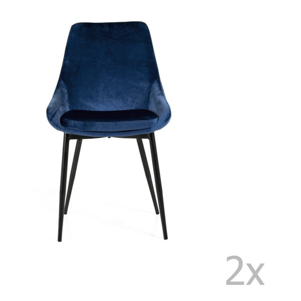 Sada 2 tmavě modrých jídelních židlí se sametovým potahem Tenzo Lex