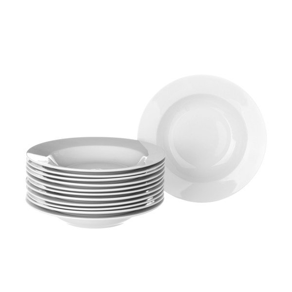 Sada 12 bílých hlubokých porcelánových talířů Casa Selección Elegant