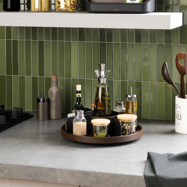 Otočný černý dřevěný koupelnový organizér na kosmetiku Bellwood – Umbra-image-1