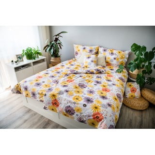 Žluto-bílé bavlněné povlečení na jednolůžko 140x200 cm LP Dita Daisy – Cotton House