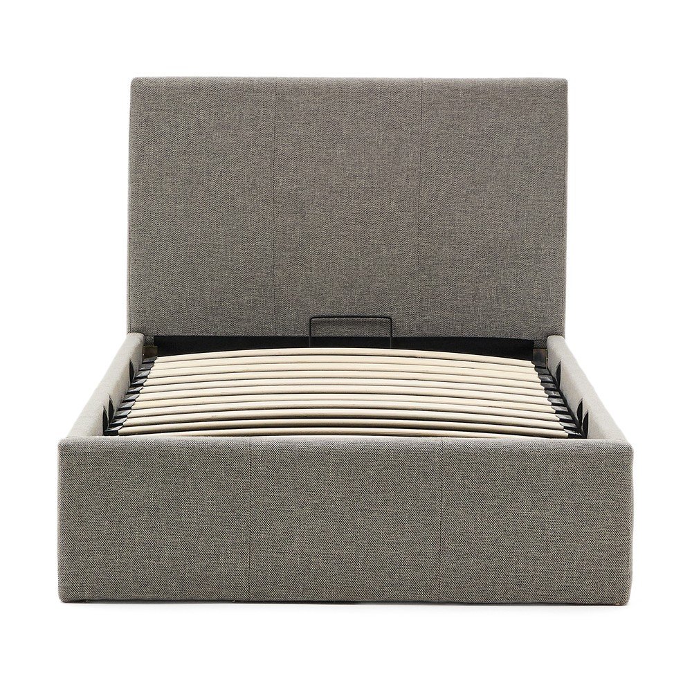 Grey upholstered single bed with storage and slatted frame 90x200 cm Nahiri – Kave Home