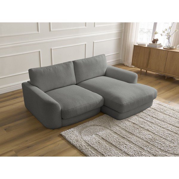 Tmavě šedá rohová pohovka z textilie bouclé (pravý roh/s lenoškou) Leonore – Bobochic Paris-image-4