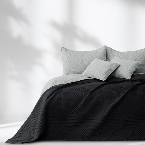 Černý/světle šedý prošívaný přehoz z mikrovlákna 240x260 cm Softa – Restilo-image-1