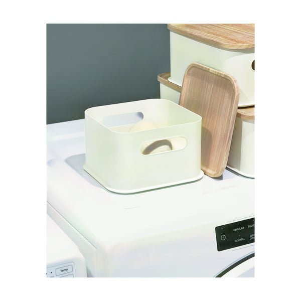 Bílý úložný box s víkem ze dřeva paulownia iDesign Eco Handled, 21,3 x 21,3 cm-image-3