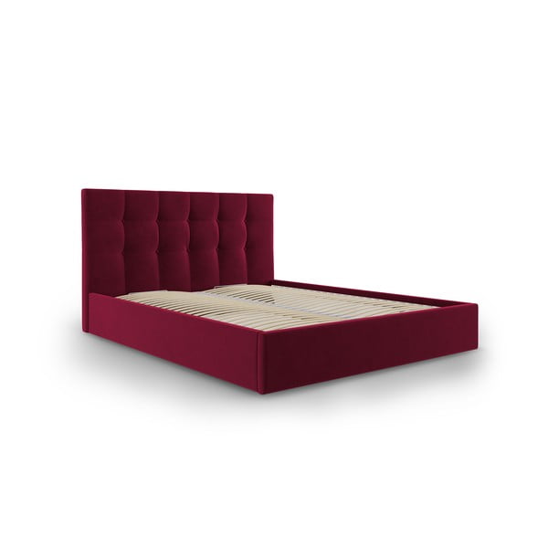 Vínově červená sametová dvoulůžková postel Mazzini Beds Nerin, 160 x 200 cm