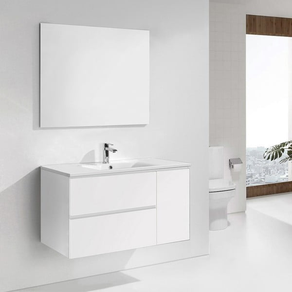 Koupelnová skříňka s umyvadlem a zrcadlem Happy, odstín bílé, 100 cm