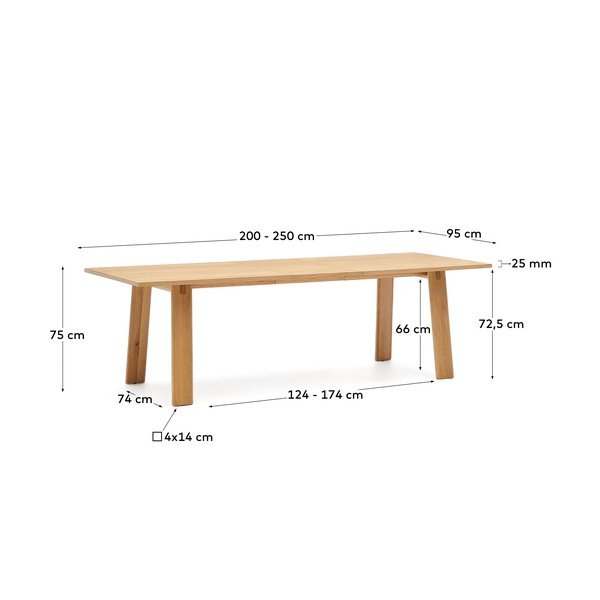 Rozkládací jídelní stůl s přídavnou deskou s deskou v dubovém dekoru 95x200 cm Arlen – Kave Home-image-4