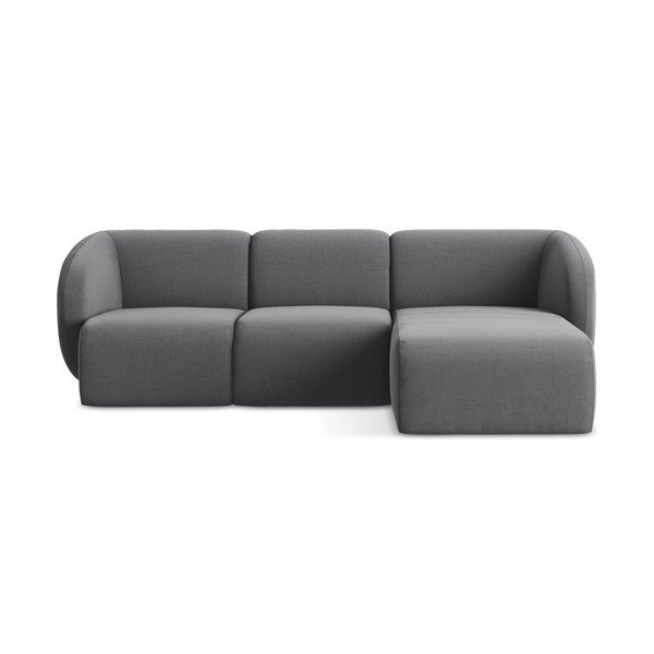 Šedá sametová rohová pohovka (pravý roh/s lenoškou) Lani – Makamii