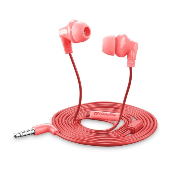 Růžová in-ear sluchátka Style&Color Cellularline Cricket, plochý kabel, 3,5 mm jack