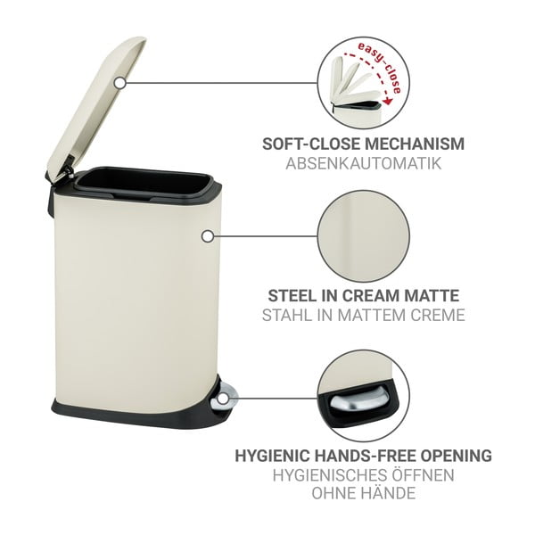 Krémový nášlapný ocelový odpadkový koš 12 l Design – Wenko-image-3