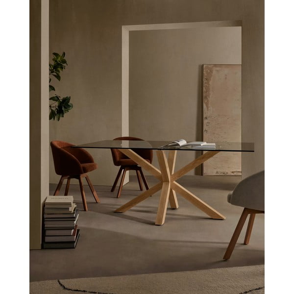 Skleněný jídelní stůl s přírodním podnožím Kave Home, 160 x 90 cm-image-1