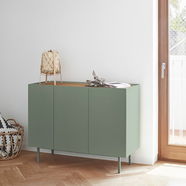 Zelená nízká komoda v dekoru dubu 110x85 cm Arista – Teulat-image-2