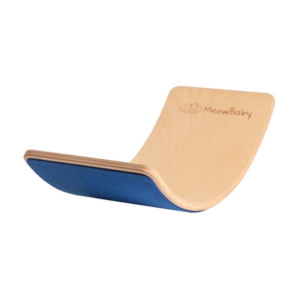Modrá/v přírodní barvě balanční deska z borovicového dřeva 80x30x18 cm Montessori – Meowbaby