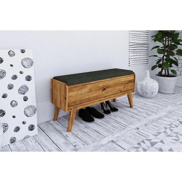 Lavice s úložným prostorem z dubového dřeva se zeleným sedákem Retro - The Beds-image-1