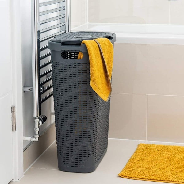 Šedý koš na prádlo Addis Rattan Effect Slim Hamper, 40 l-image-1