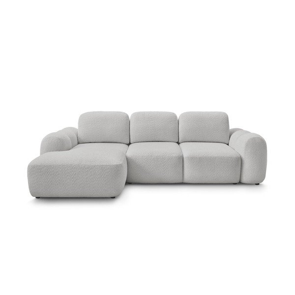 Světle šedá rozkládací/s úložným prostorem rohová pohovka z textilie bouclé (levý roh/s lenoškou) Montaigne – Bobochic Paris