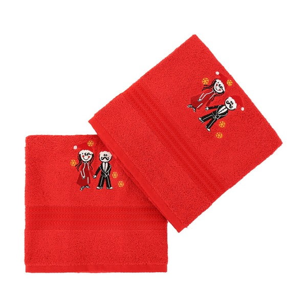 Sada 2 červených bavlněných ručníků Cift Red