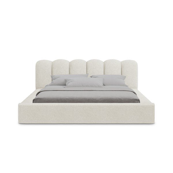 Krémová čalouněná dvoulůžková postel s úložným prostorem s roštem 160x200 cm Mano – Makamii-image-3