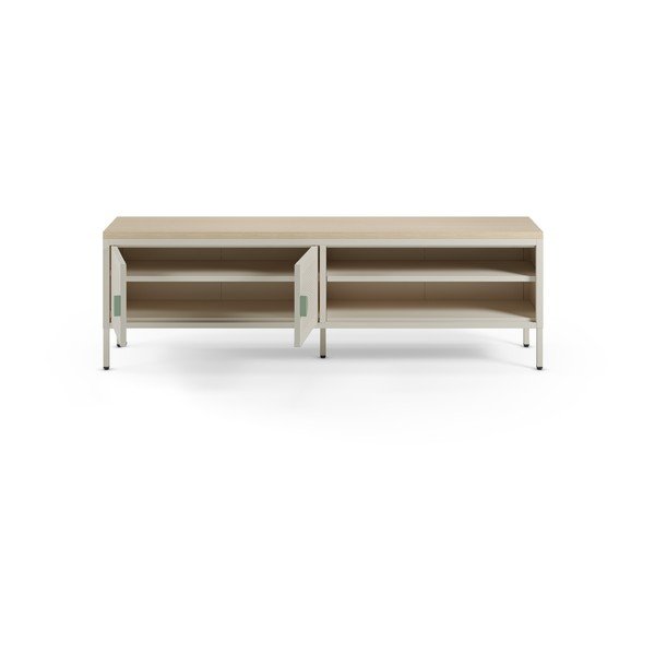 Krémový/v přírodní barvě kovový TV stolek 160x50x35 cm Sayla – Marckeric-image-1