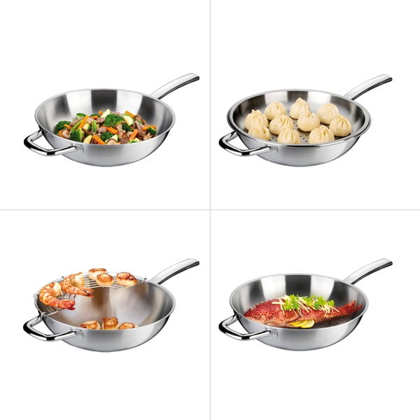 Wok nerezová pánev s poklicí ø 32 cm President – Tescoma-image-2