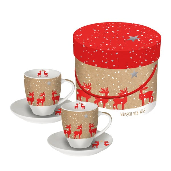 Sada 2 šálků z kostního porcelánu na espresso s vánočním motivem v dárkovém balení PPD Make a Wish, 100 ml