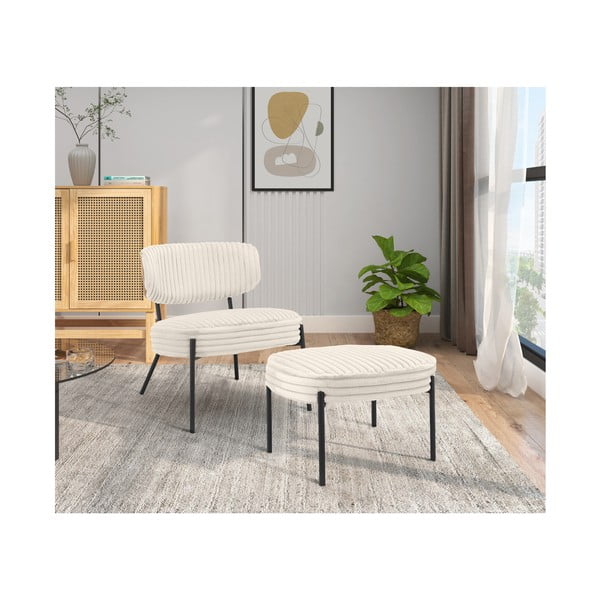 Krémové manšestrové křeslo s podnožkou Jerry – Støraa-image-2