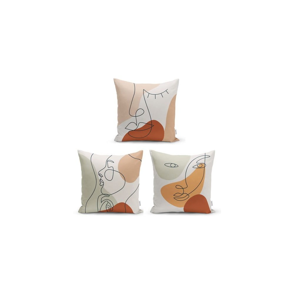 Sada 3 dekorativních povlaků na polštáře Minimalist Cushion Covers Woman Face, 45 x 45 cm