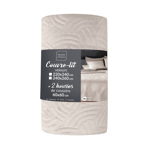 Krémový sametový set přehozu a povlaku na polštář 240x260 cm Solange – douceur d'intérieur