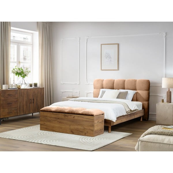 Světle růžová čalouněná dvoulůžková postel s roštem 160x200 cm Kumo – Bobochic Paris-image-4