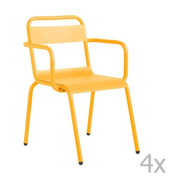 Sada 4 žlutých zahradních židlí s područkami Isimar Biarritz