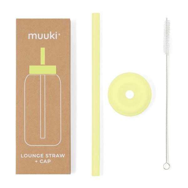 Silikonové brčko s čistícím kartáčkem/s víčkem Sunny Lemonade – Muuki