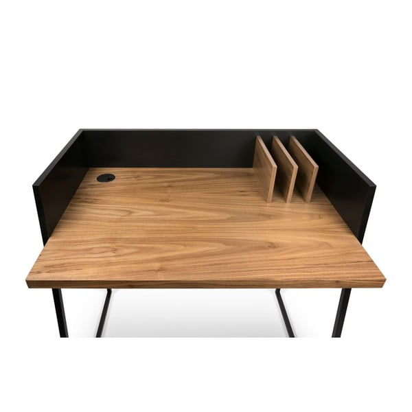 Černý pracovní stůl s detaily v dekoru ořechového dřeva TemaHome Volga-image-4