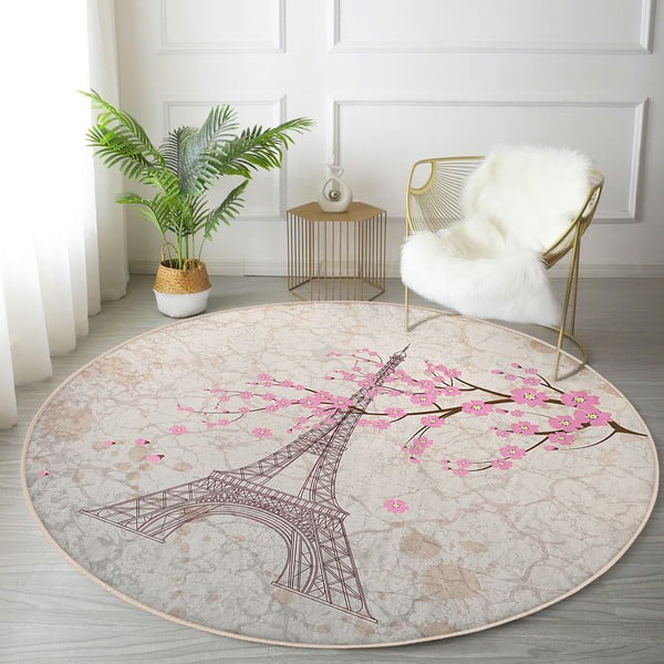 Světle růžový pratelný kulatý koberec vhodný pro robotické vysavače ø 120 cm Comfort – Mila Home-image-2