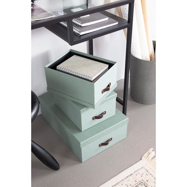 Kartonové úložné boxy s víkem v mentolové barvě v sadě 3 ks 31x47x15 cm Inge – Bigso Box of Sweden-image-2