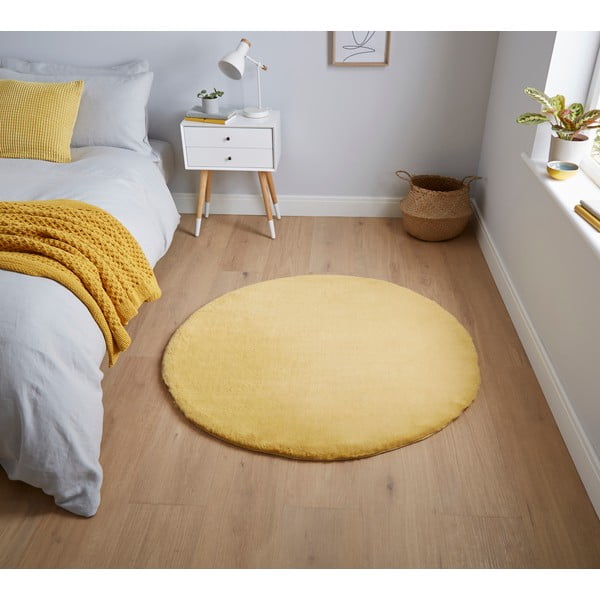 Žlutý koberec Think Rugs Teddy, ⌀ 120 cm-image-1