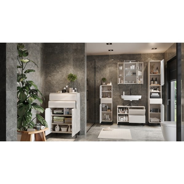 Krémová vysoká koupelnová skříňka 60x97 cm Salinas – Germania-image-4