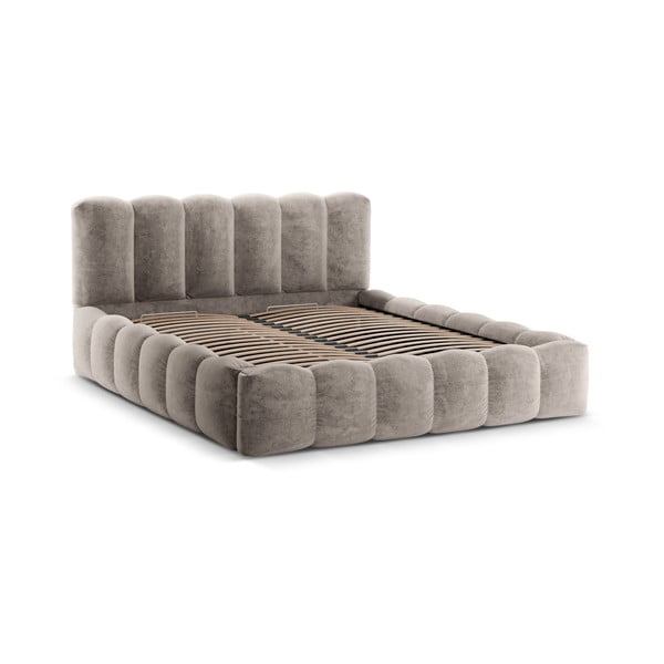 Světle hnědá čalouněná dvoulůžková postel s úložným prostorem a roštem 180x200 cm Lupine – Micadoni Home