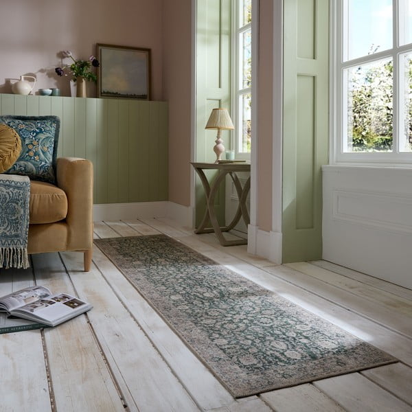 Zelený pratelný běhoun 60x230 cm Beau Floral – Flair Rugs-image-1