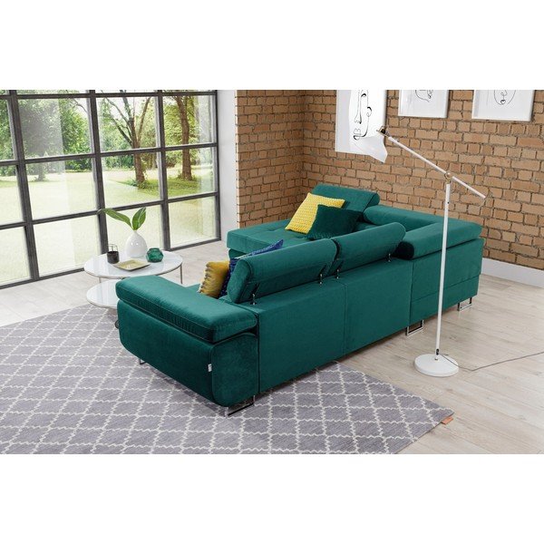 Zelená sametová rozkládací/s úložným prostorem rohová pohovka (levý roh/do L) Anton – ELTAP-image-4