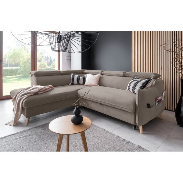 Světle hnědá sametová rozkládací rohová pohovka (levý roh) Sweet Harmony – Miuform-image-4