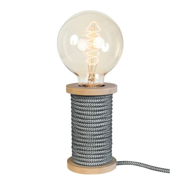 Dřevěná stolní lampa s šedo-bílým přívodním kabelem Opjet Paris Bobino