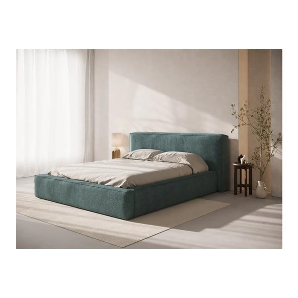 Modrá čalouněná dvoulůžková postel s úložným prostorem s roštem 200x200 cm Simon Olivia – Micadoni -image-1