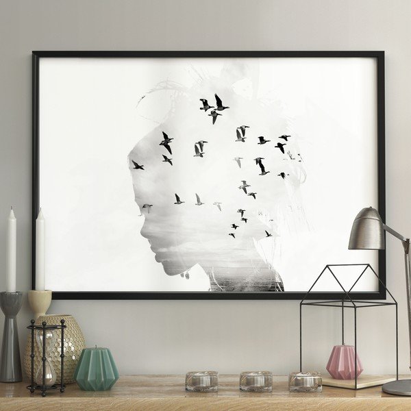 Nástěnný plakát v rámu GIRL/SILHOUETTE/BIRDS, 70 x 100 cm-image-1
