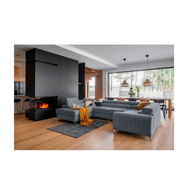 Modrá rozkládací/s úložným prostorem rohová pohovka (levý roh/do "U") Louis – ELTAP-image-1